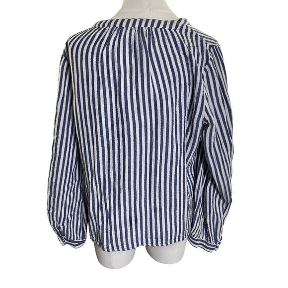 Universal Thread Striped Cotton Shirt M Blue White Button Front European Summer - Picture 5 of 9